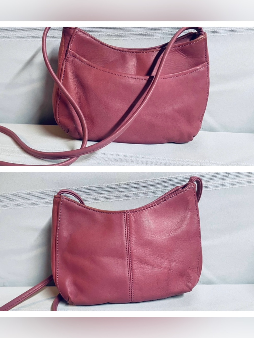 Vintage St John’s Bay Pink Leather Crossbody Bag Zippers 6x8